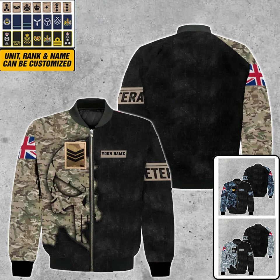 Veste de bombardier personnalisée avec camouflage soldat/vétéran britannique avec nom et grade, imprimée en 3D - 2010230002