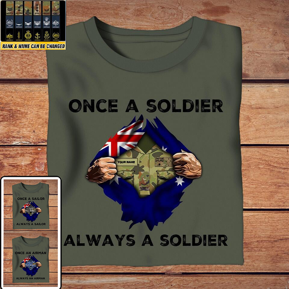 T-shirt personnalisé avec camouflage pour soldat/vétéran australien, avec nom et grade - Always A Soldier - 2002230001