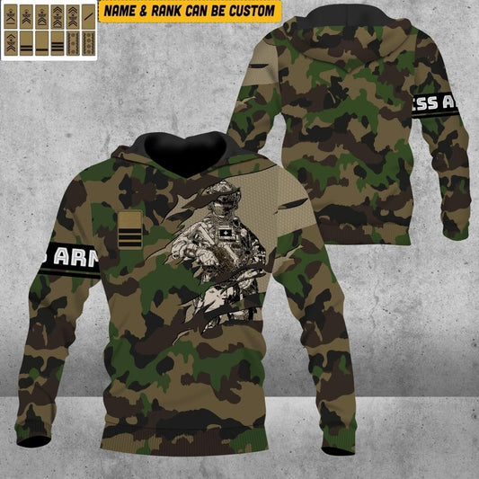 Personalized Swiss Solider/ Veteran Camo With Name And Rank Hoodie 3D Printed - 1912220004