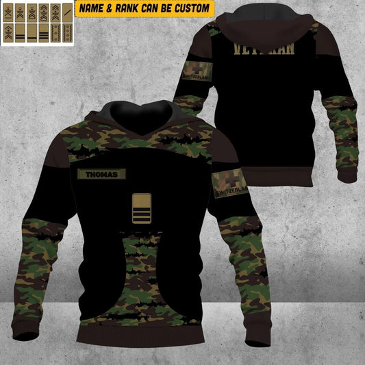 Personalized Swiss Solider/ Veteran Camo With Name And Rank Hoodie 3D Printed - 1912220007