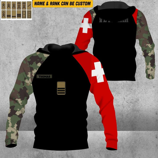 Personalized Swiss Solider/ Veteran Camo With Name And Rank Hoodie 3D Printed - 1912220008