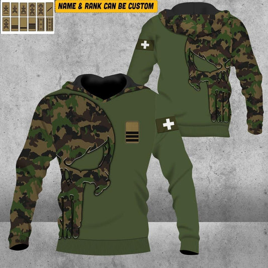 Personalized Swiss Solider/ Veteran Camo With Name And Rank Hoodie 3D Printed - 1912220009