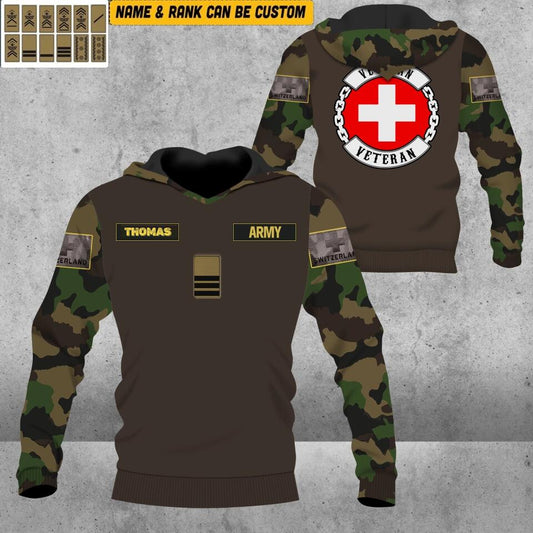 Personalized Swiss Solider/ Veteran Camo With Name And Rank Hoodie 3D Printed - 1912220016