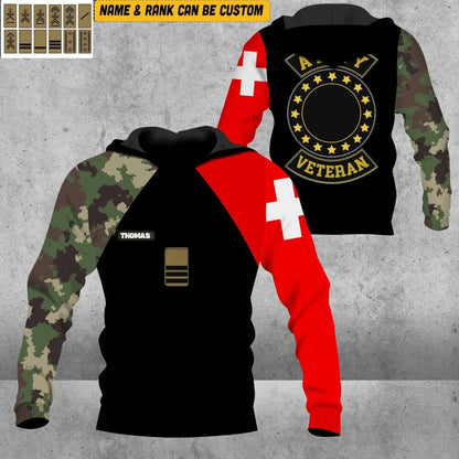 Personalized Swiss Solider/ Veteran Camo With Name And Rank Hoodie 3D Printed - 1912220017