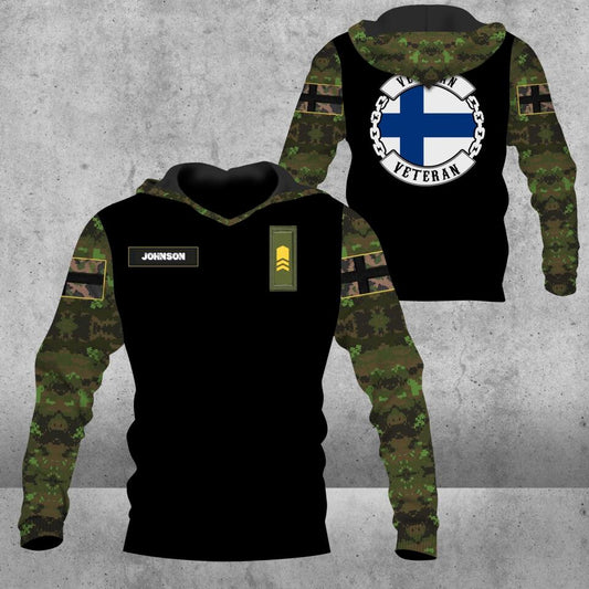 Sweat à capuche personnalisé avec camouflage de soldat/vétéran finlandais avec nom et grade imprimé en 3D - 16721856