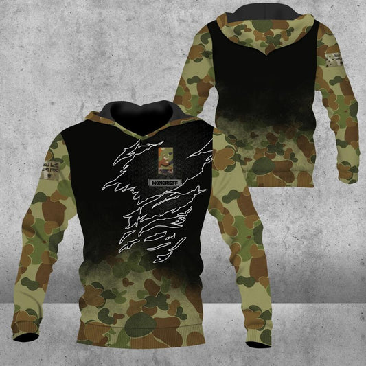 Personalisierter Kapuzenpullover mit Camouflage-Muster für australische Soldaten/Veteranen mit Namen und Rang, 3D-Druck – 16721856