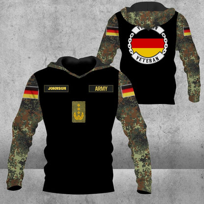 Sweat à capuche personnalisé avec camouflage soldat/vétéran allemand avec nom et grade imprimé en 3D - 2812220005