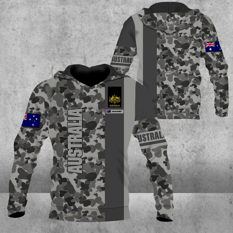 Personalisierter Kapuzenpullover mit Camouflage-Muster für australische Soldaten/Veteranen mit Namen und Rang, 3D-Druck – 1672185602