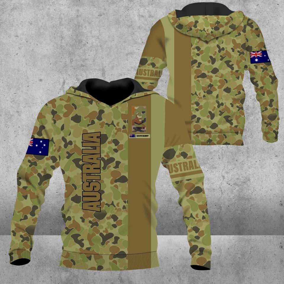 Personalisierter Kapuzenpullover mit Camouflage-Muster für australische Soldaten/Veteranen mit Namen und Rang, 3D-Druck – 1672185602