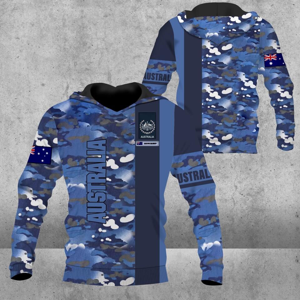 Sweat à capuche personnalisé avec camouflage de soldat/vétéran australien avec nom et grade imprimé en 3D - 1672185602