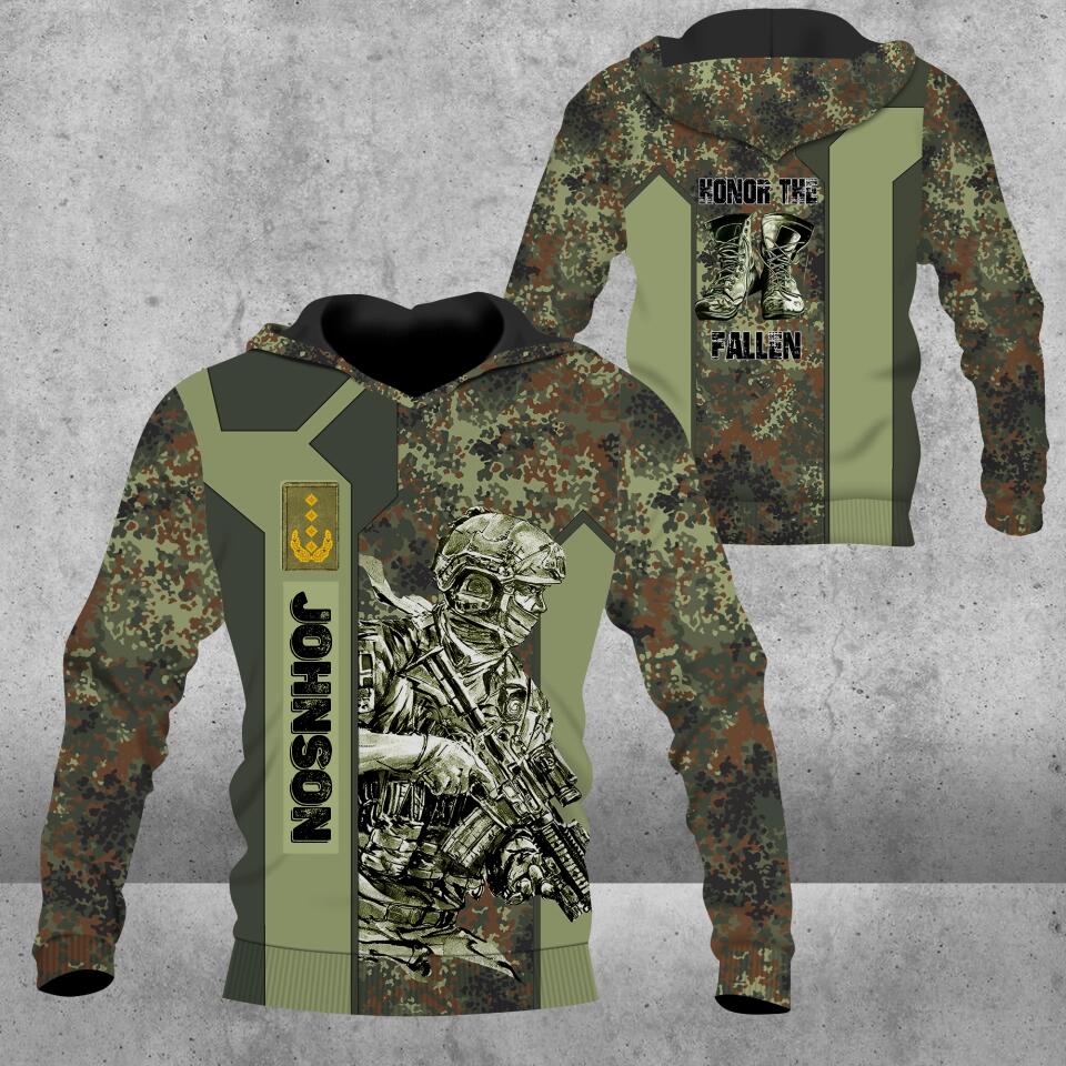 Sweat à capuche personnalisé avec camouflage soldat/vétéran allemand avec nom et grade imprimé en 3D - 2812220014