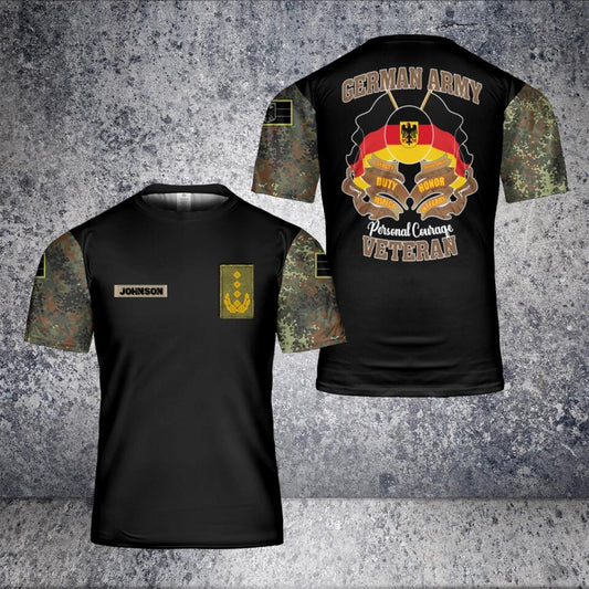 Personalisiertes T-Shirt mit deutschem Soldaten-/Veteranen-Tarnmuster mit Namen und Rang, 3D-Druck – 1601240002