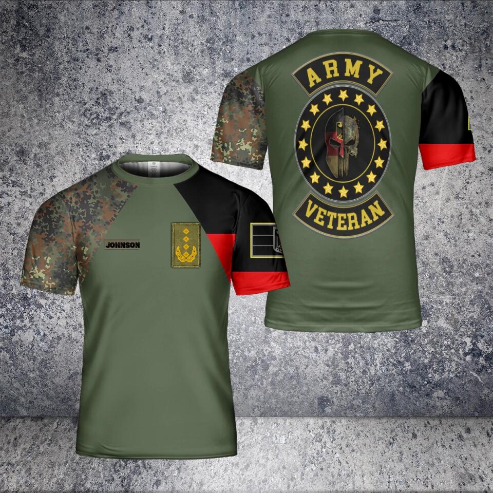 Personalisiertes T-Shirt mit deutschem Soldaten-/Veteranen-Tarnmuster mit Namen und Rang, 3D-Druck – 1701240003