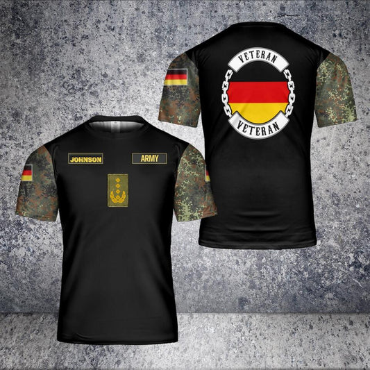 T-shirt personnalisé avec camouflage de soldat/vétéran allemand avec nom et grade imprimé en 3D - 1701240001