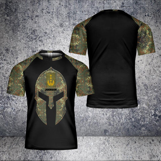 Personalisiertes deutsches Soldaten-/Veteranen-T-Shirt im Camouflage-Stil mit Namen und Rang, 3D-Druck – 1801240002