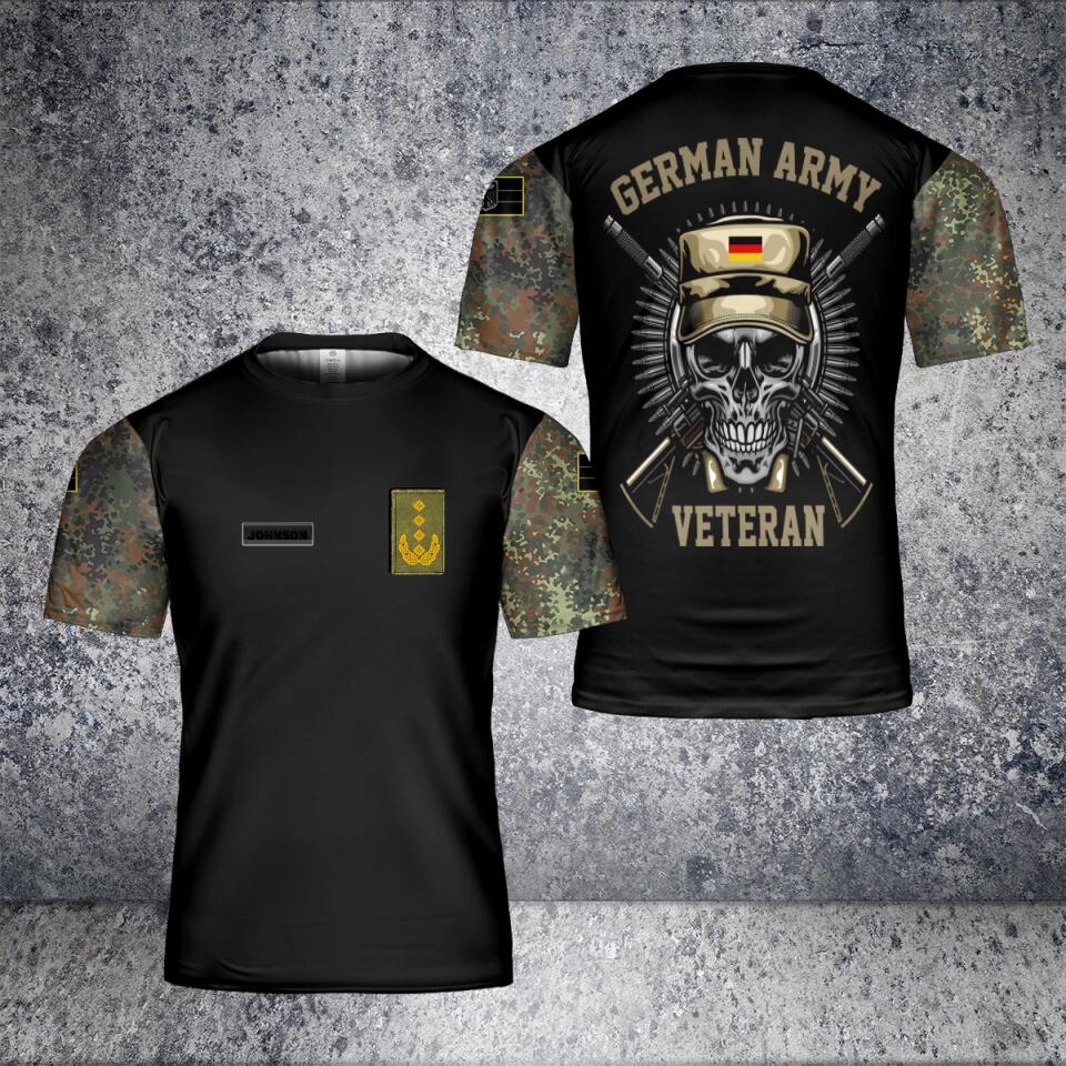 T-shirt personnalisé avec camouflage de soldat/vétéran allemand avec nom et grade imprimé en 3D - 1901240001