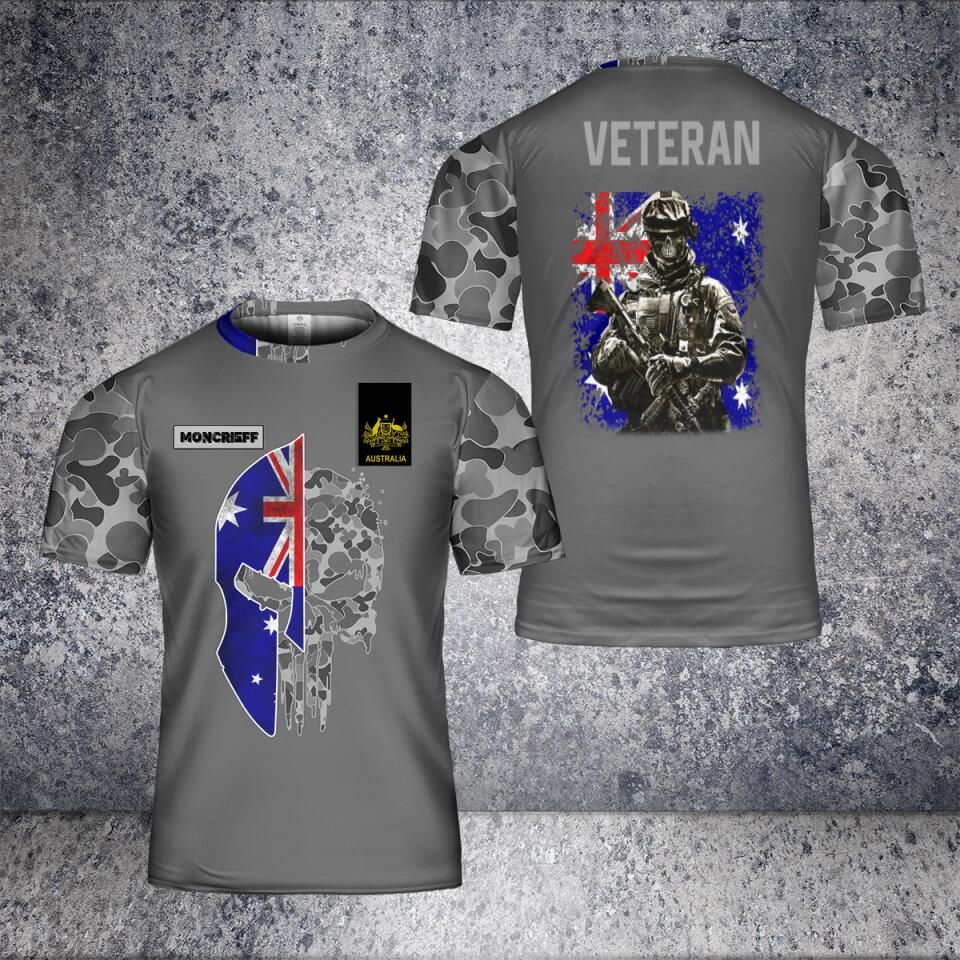 T-shirt personnalisé avec camouflage de soldat/vétéran australien avec nom et grade imprimé en 3D - 2501240001