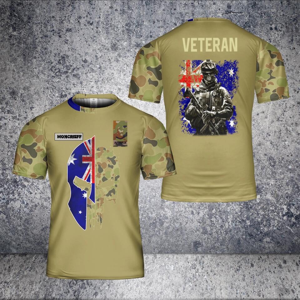 Personalisiertes T-Shirt für australische Soldaten/Veteranen im Camouflage-Stil mit Namen und Rang, 3D-Druck – 2501240001