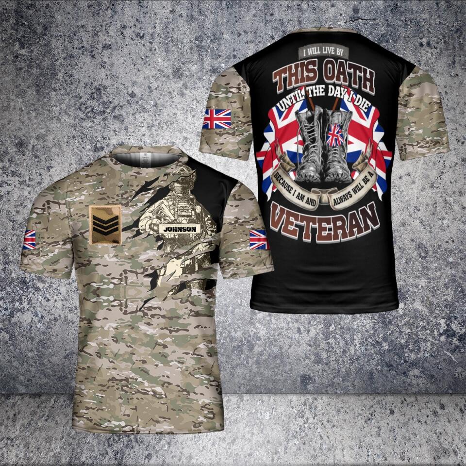 Personalisiertes T-Shirt für britische Soldaten/Veteranen im Camouflage-Stil mit Namen und Rang, 3D-Druck – 2501240002