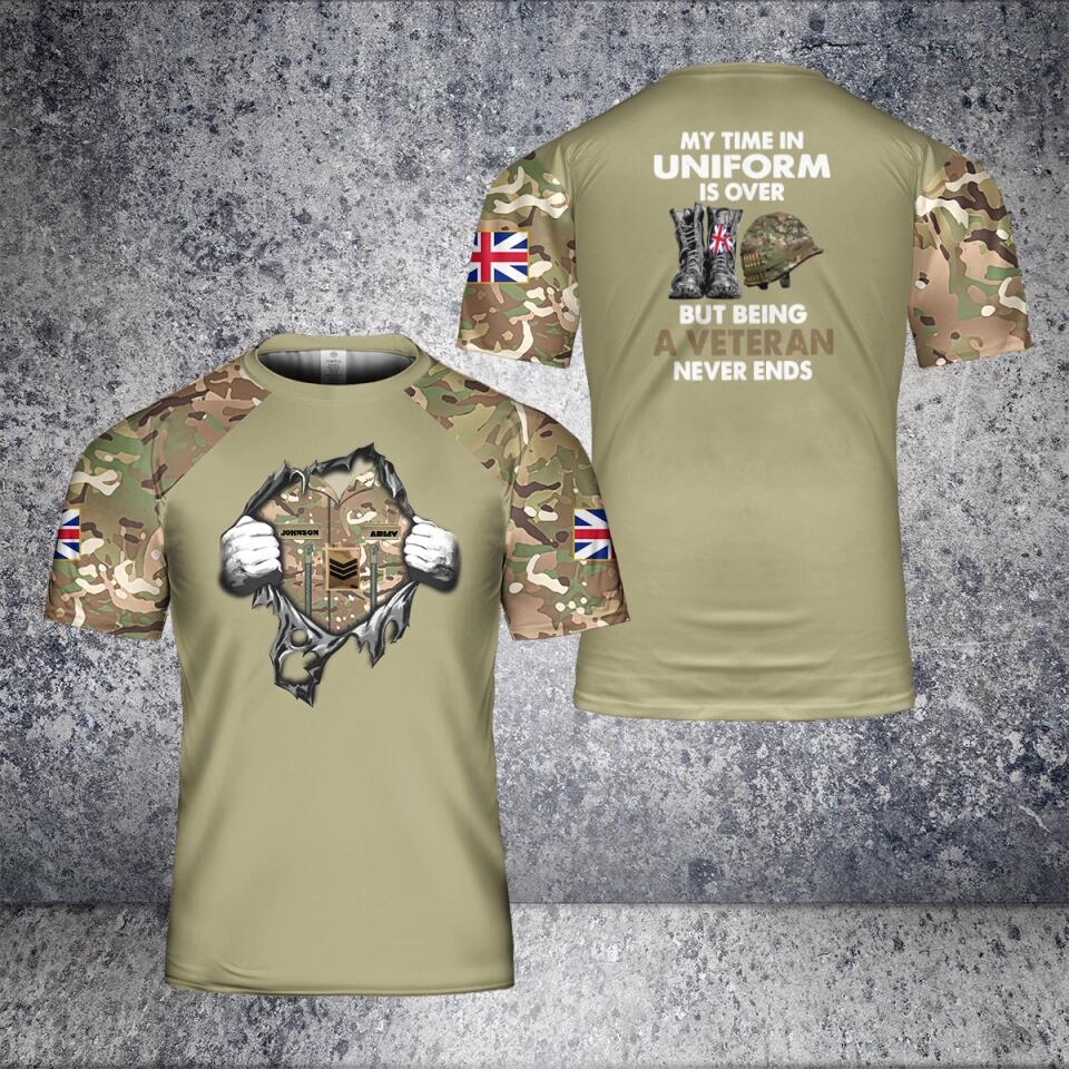 Personalisiertes T-Shirt mit Camouflage-Muster für britische Soldaten/Veteranen mit Namen und Rang, 3D-Druck – 3112220006