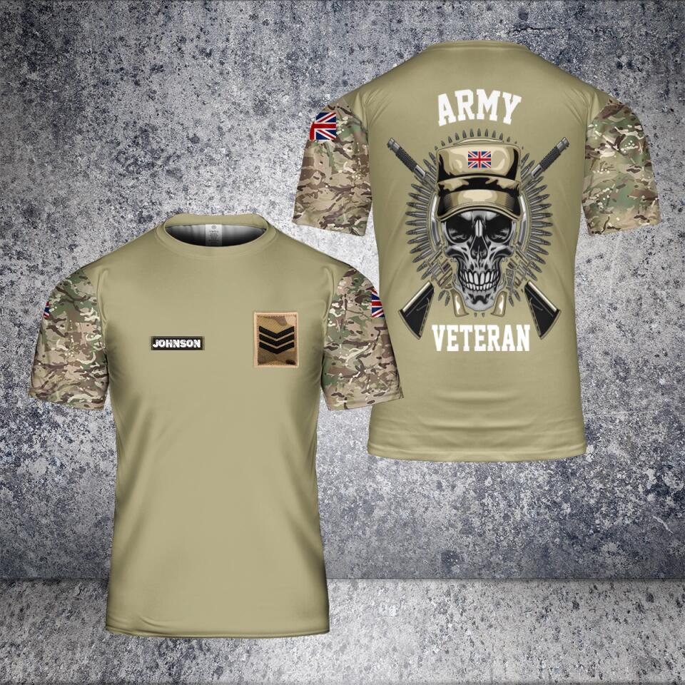 T-shirt personnalisé avec camouflage soldat/vétéran britannique avec nom et grade imprimé en 3D - 2501240001