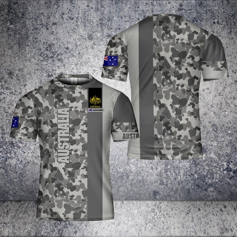 T-shirt personnalisé avec camouflage de soldat/vétéran australien avec nom et grade imprimé en 3D - 2501240003