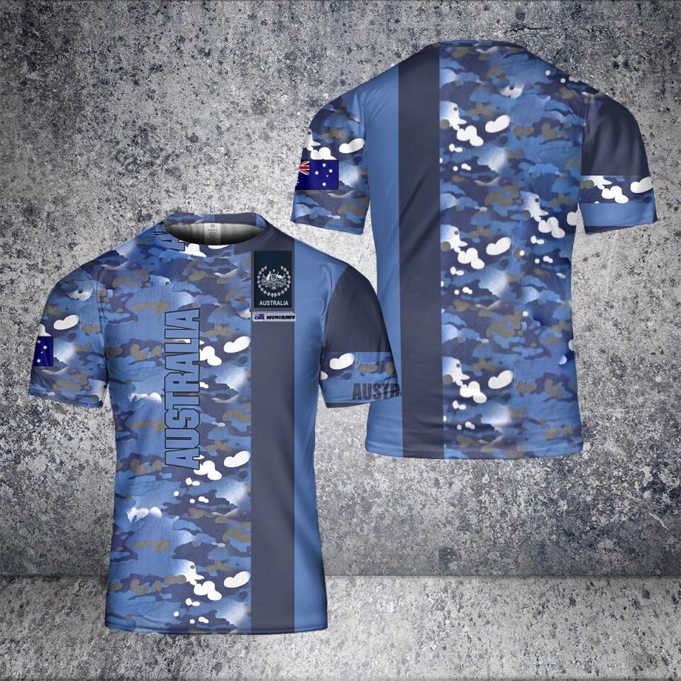 T-shirt personnalisé avec camouflage de soldat/vétéran australien avec nom et grade imprimé en 3D - 2501240003