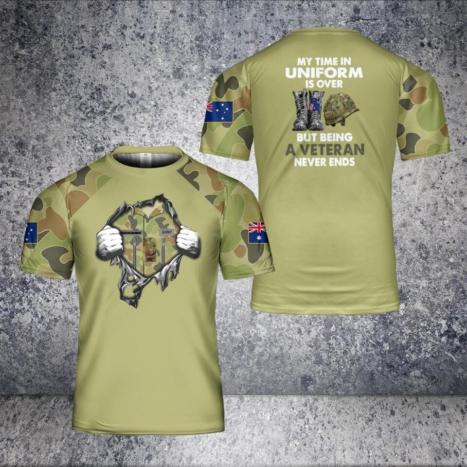 T-shirt personnalisé avec camouflage de soldat/vétéran australien avec nom et grade imprimé en 3D - 2101240005