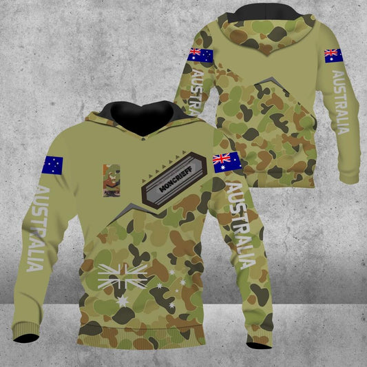 Sweat à capuche personnalisé avec camouflage de soldat/vétéran australien avec nom et grade imprimé en 3D - 1672185605