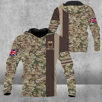 Sweat à capuche personnalisé avec camouflage soldat/vétéran britannique avec nom et grade imprimé en 3D - 3112220002