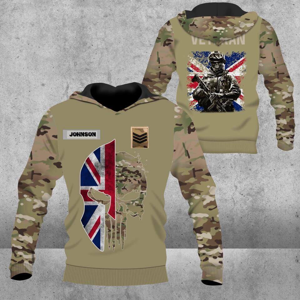 Personalisierter Kapuzenpullover mit Camouflage-Muster für britische Soldaten/Veteranen mit Namen und Rang, 3D-Druck – 3112220005