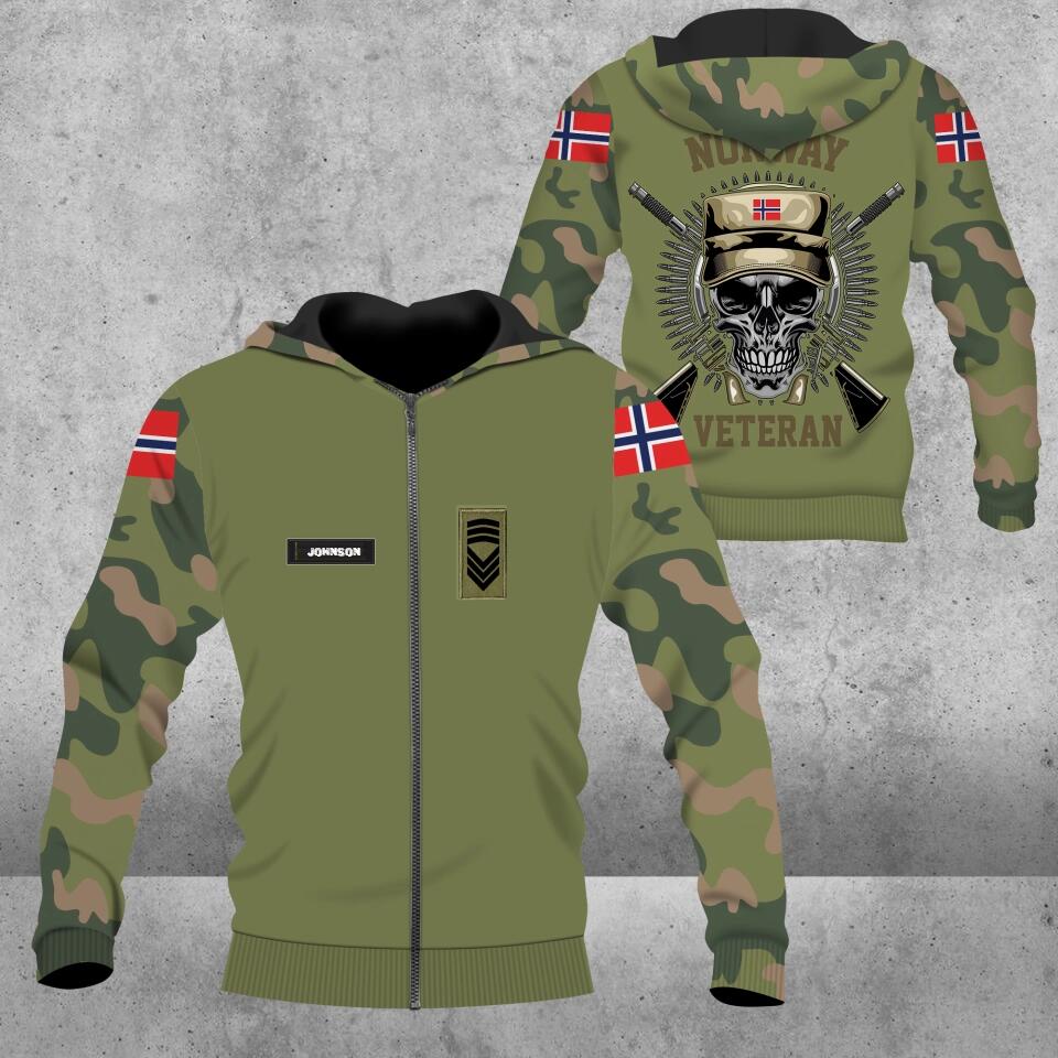 Personalisierter Kapuzenpullover mit Camouflage-Muster für norwegische Soldaten/Veteranen mit Namen und Rang, 3D-Druck – 2101230003