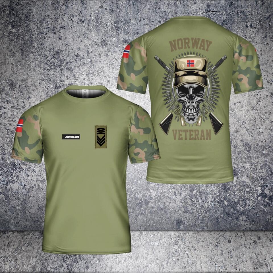 Personalisiertes T-Shirt mit Camouflage-Muster für norwegische Soldaten/Veteranen mit Namen und Rang, 3D-Druck – 1401240001