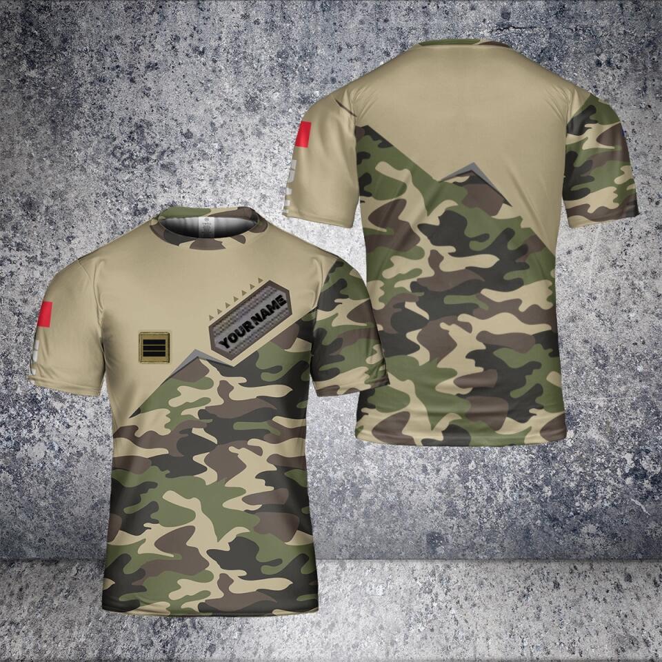 Personalisiertes T-Shirt mit Camouflage-Muster für französische Soldaten/Veteranen mit Namen und Rang, 3D-Druck – 2101240001