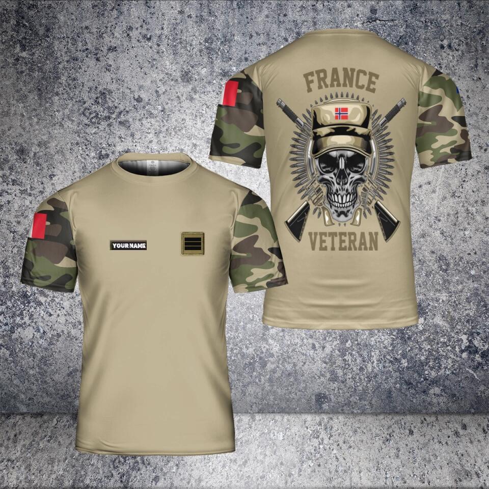 T-shirt personnalisé avec camouflage soldat/vétéran de la France avec nom et grade imprimé en 3D - 2101240003