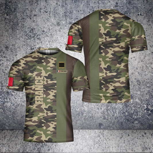 Personalisiertes T-Shirt mit Camouflage-Muster für französische Soldaten/Veteranen mit Namen und Rang, 3D-Druck – 2201240001