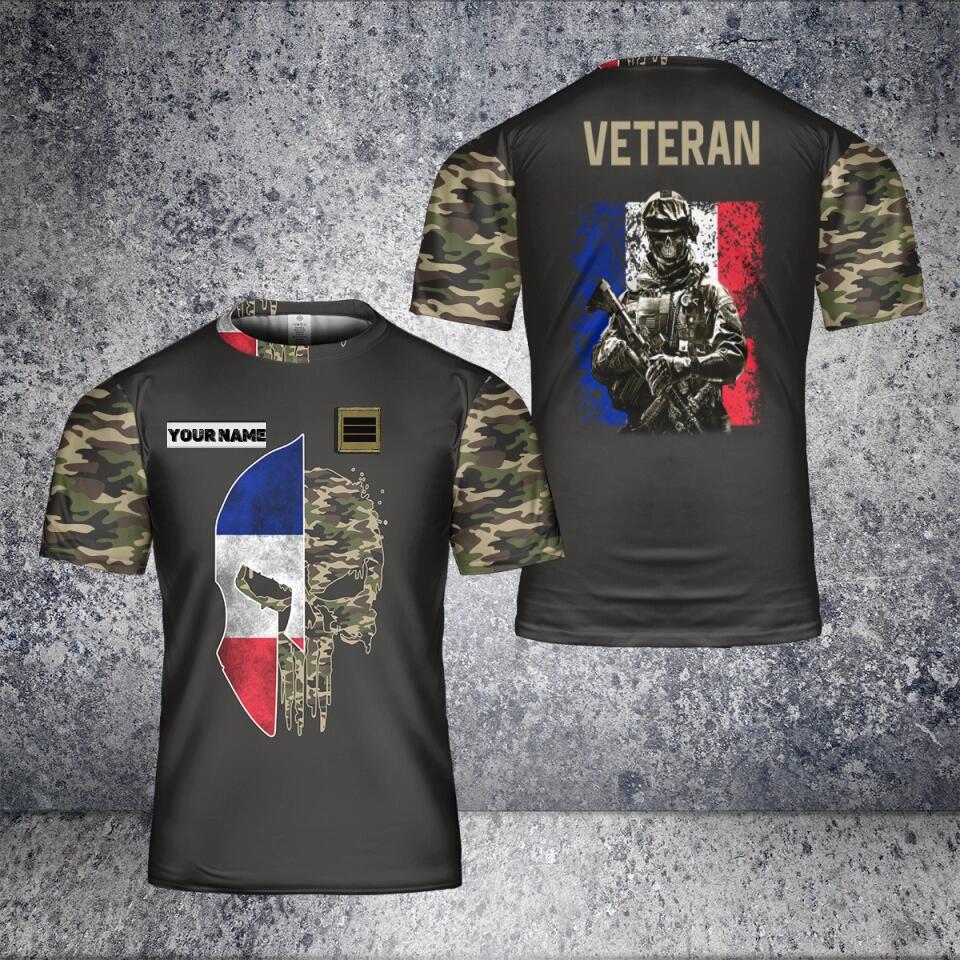 T-shirt personnalisé avec camouflage soldat/vétéran de la France avec nom et grade imprimé en 3D - 2201240002