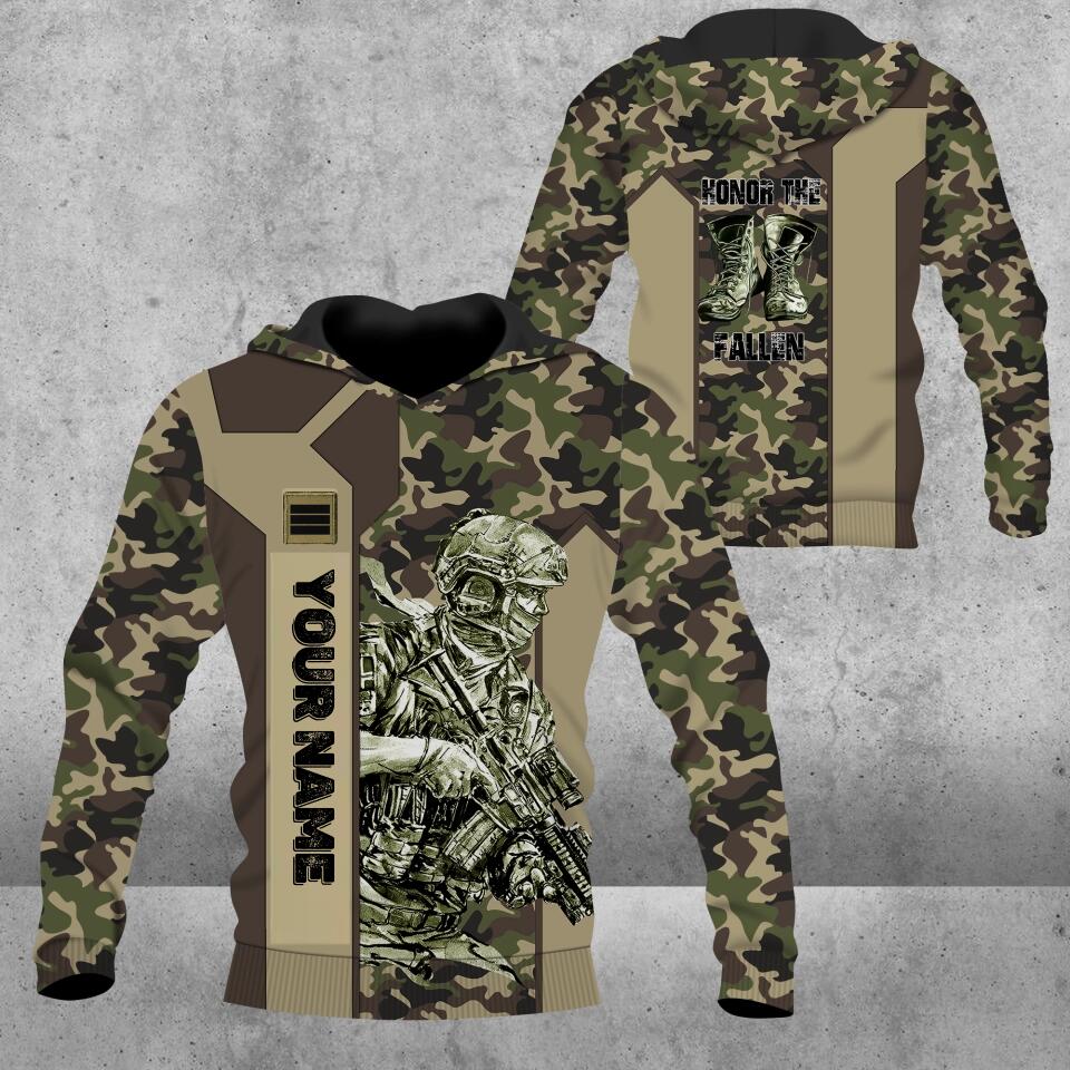 Sweat à capuche personnalisé avec camouflage soldat/vétéran de la France avec nom et grade imprimé en 3D - 16751232