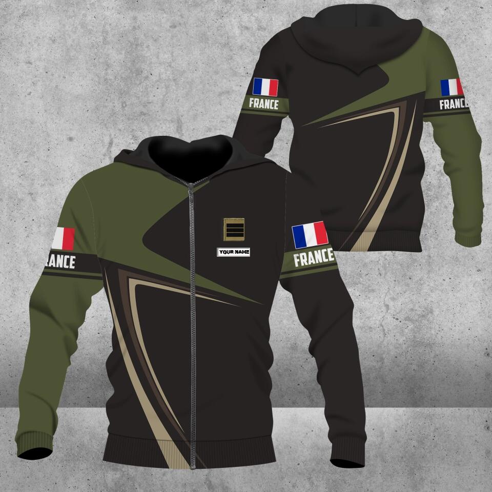 Sweat à capuche personnalisé avec camouflage soldat/vétéran de la France avec nom et grade imprimé en 3D - 1675123201