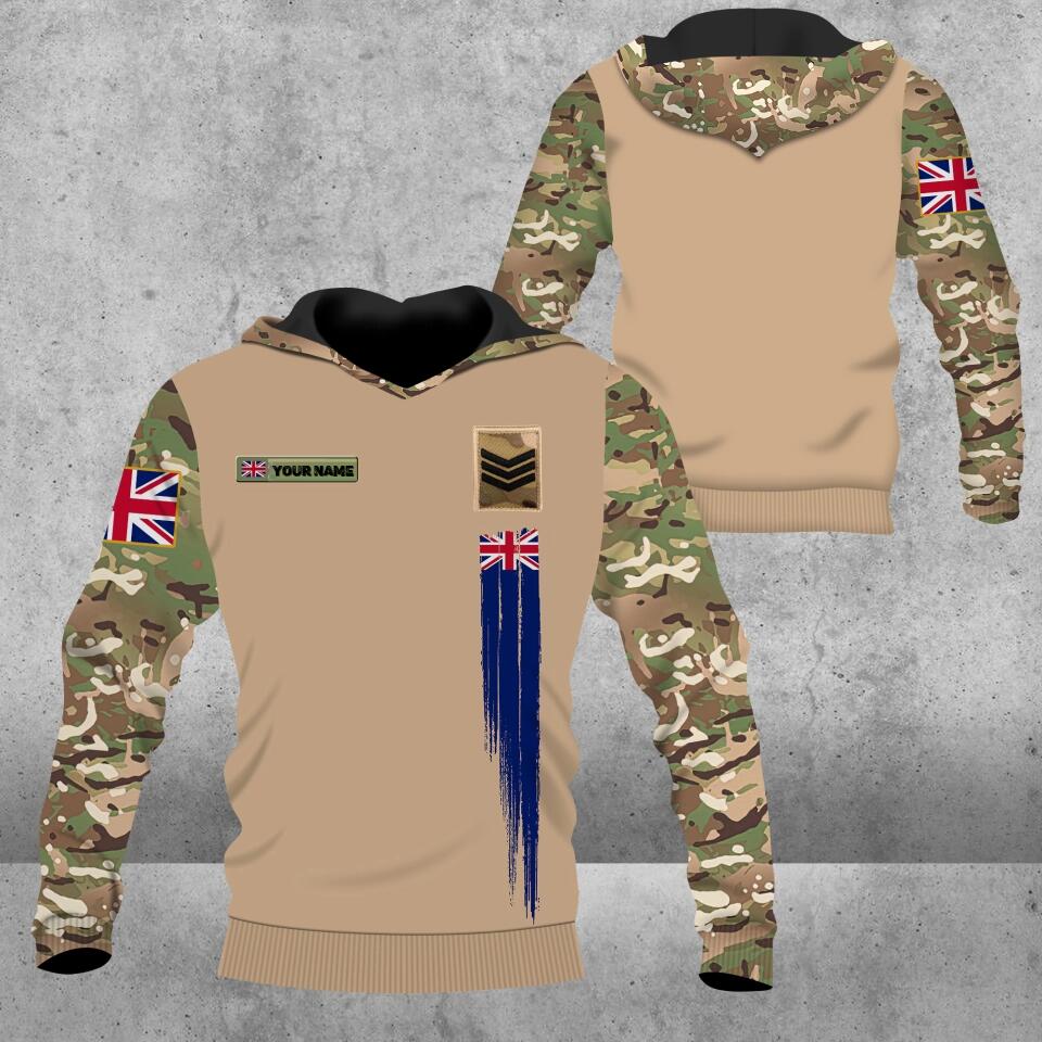 Personalized UK Solider/ Veteran Camo With Name And Rank Hoodie 3D Printed - 0102230001