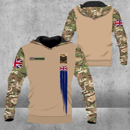 Sweat à capuche personnalisé avec camouflage soldat/vétéran britannique avec nom et grade imprimé en 3D - 0102230001