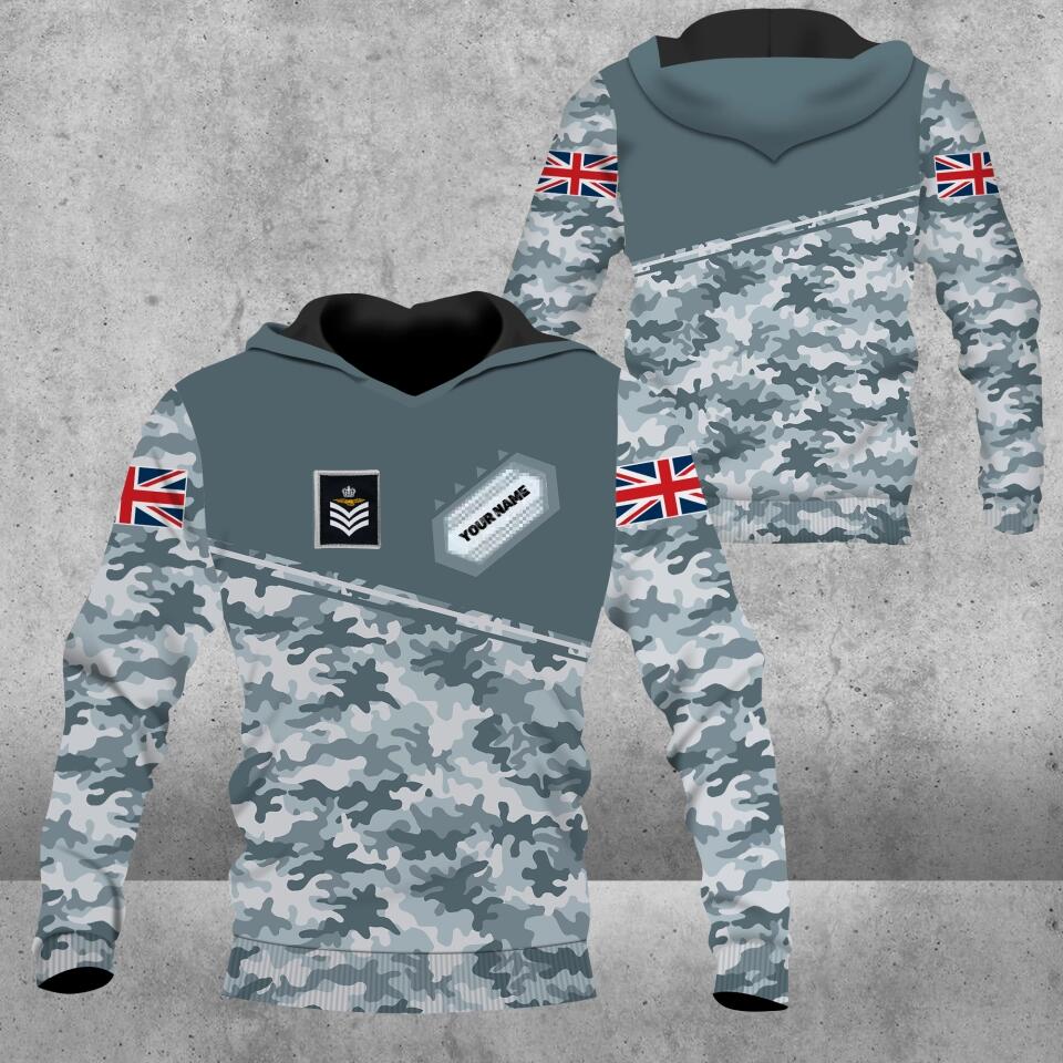 Personalized UK Solider/ Veteran Camo With Name And Rank Hoodie 3D Printed - 0102230004