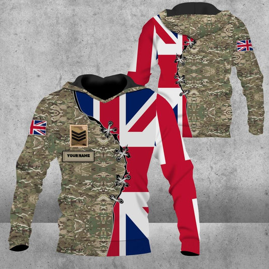 Sweat à capuche personnalisé avec nom et grade de soldat/vétéran britannique imprimé en 3D - 0102230005