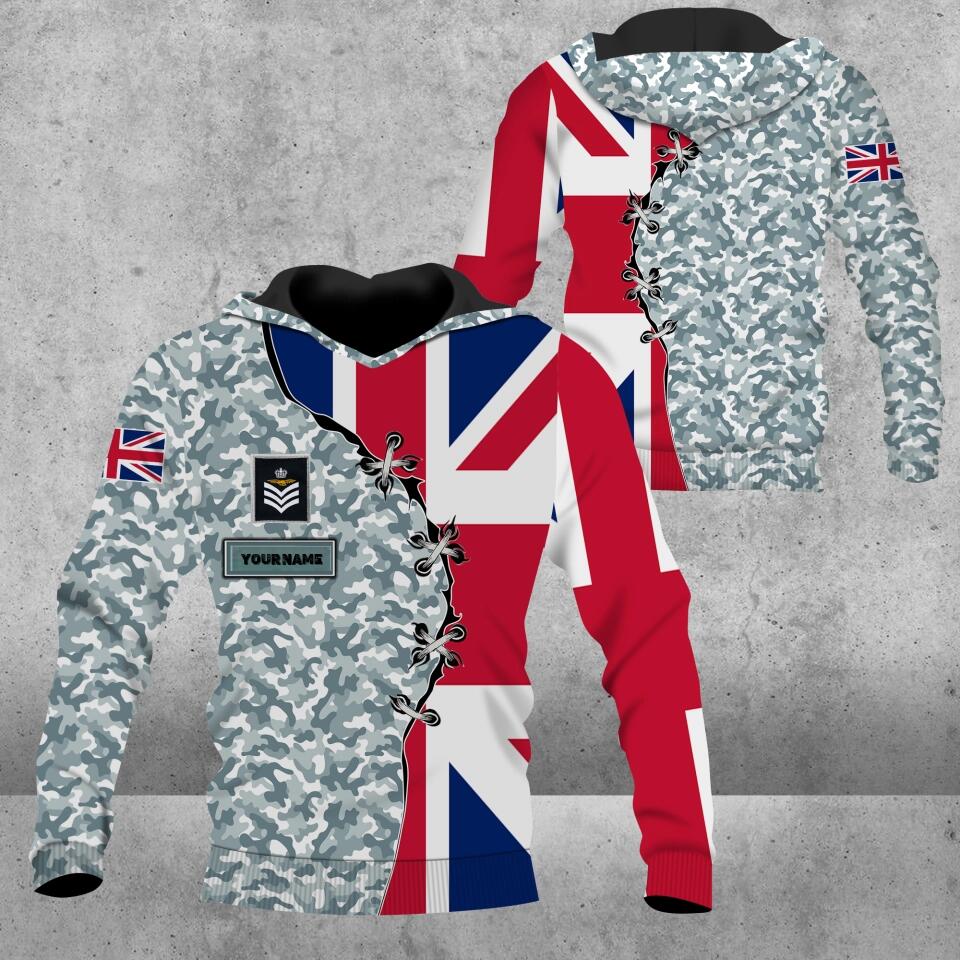 Sweat à capuche personnalisé avec nom et grade de soldat/vétéran britannique imprimé en 3D - 0102230005