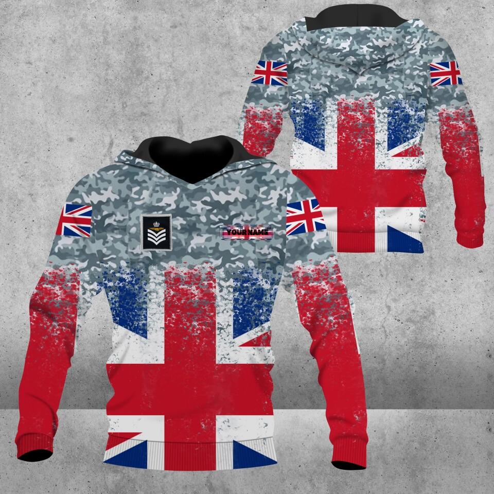 Sweat à capuche personnalisé avec camouflage soldat/vétéran britannique avec nom et grade imprimé en 3D - 0102230006