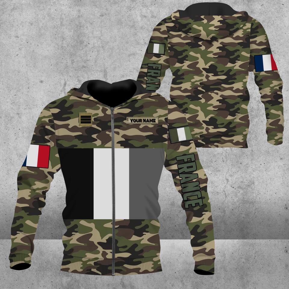 Personalized France Solider/ Veteran Camo With Name And Rank Hoodie 3D Printed - 1675123204