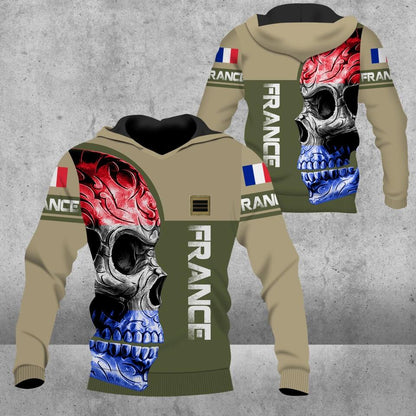 Personalisierter Kapuzenpullover mit 3D-Druck für französische Soldaten/Veteranen im Camouflage-Muster mit Namen und Rang – 1675123206