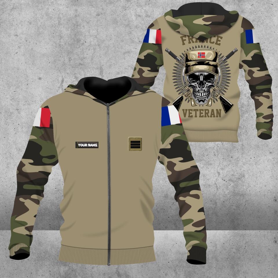 Personalisierter Kapuzenpullover mit Camouflage-Muster für französische Soldaten/Veteranen mit Namen und Rang, 3D-Druck – 1675123207