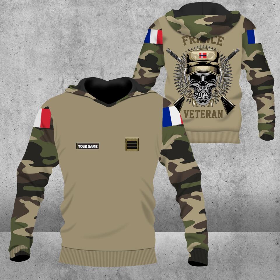 Sweat à capuche personnalisé avec nom et grade de soldat/vétéran de la France imprimé en 3D - 1675123207