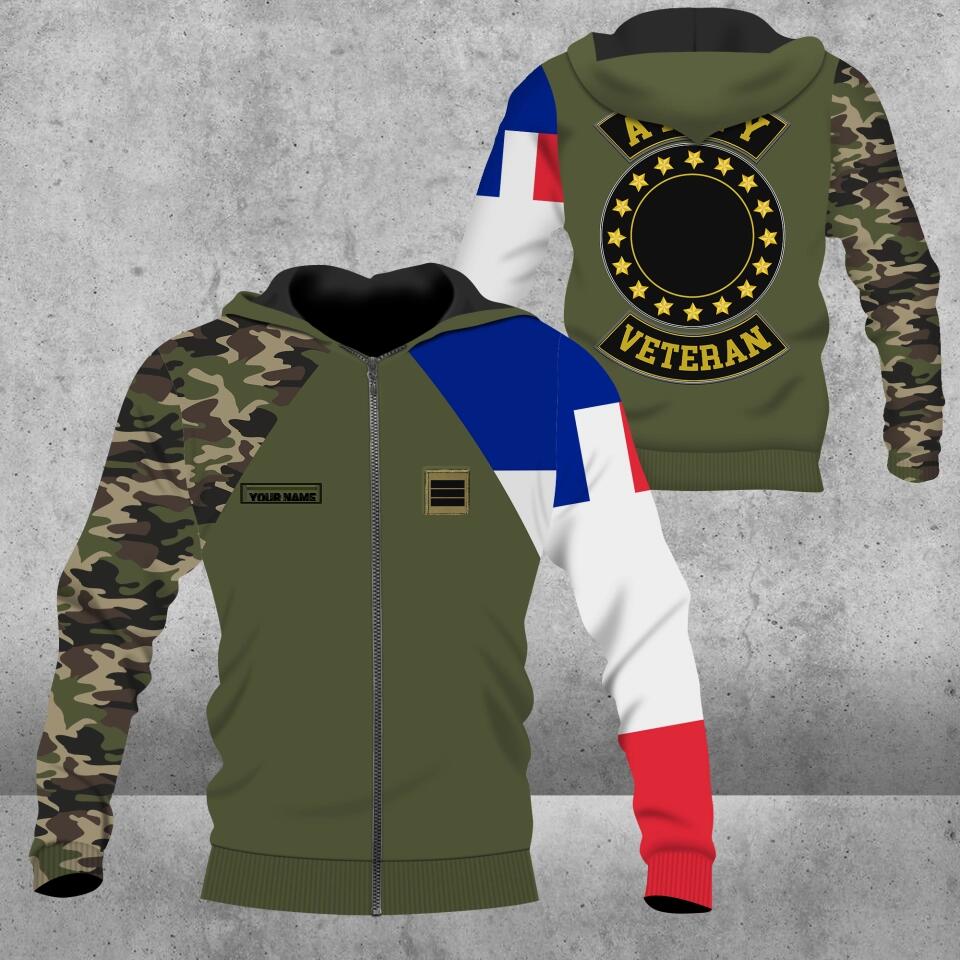 Personalisierter Kapuzenpullover mit Camouflage-Muster für französische Soldaten/Veteranen mit Namen und Rang, 3D-Druck – 1675123208